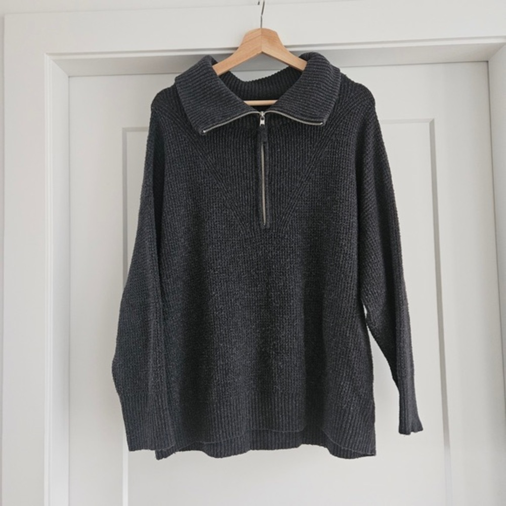 aerie Charcoal Zip-Up Knit Sweater